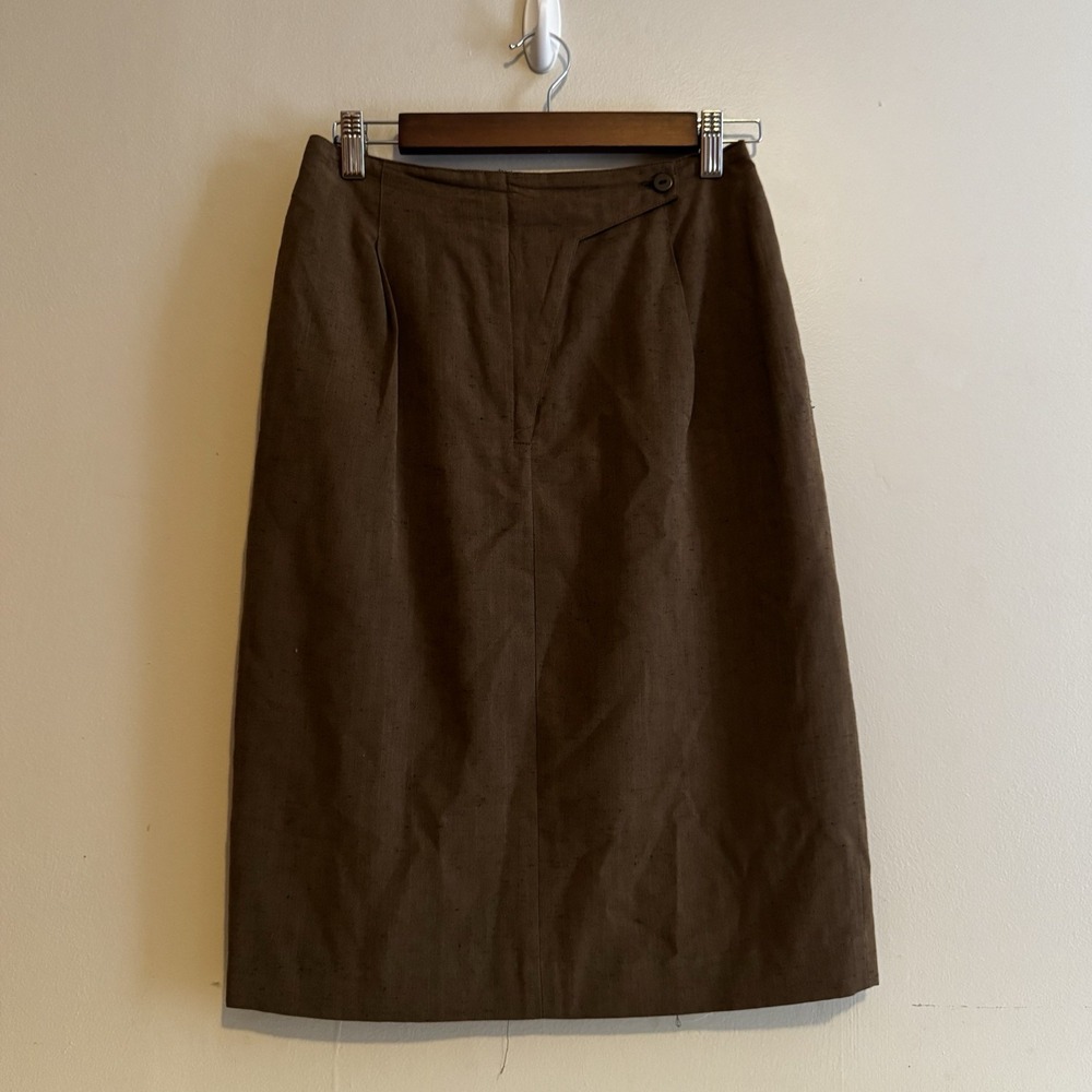 Paul Alexander Women's Sz 8 Pencil Skirt Brown VTG 90s Minimalism Linen Blend